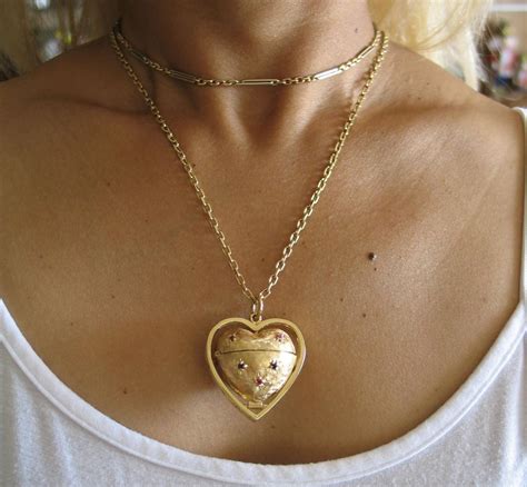 Vintage, Large 14k Yellow Gold Heart- shaped Locket/Pendant with from shortstack on Ruby Lane