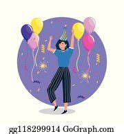 110 Woman Dancing With Balloons And Party Hat Clip Art | Royalty Free - GoGraph