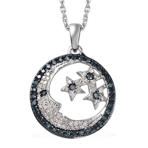 Shop LC - 925 Sterling Silver Platinum Plated Round Blue Sapphire Blue Diamond Moon Stars ...