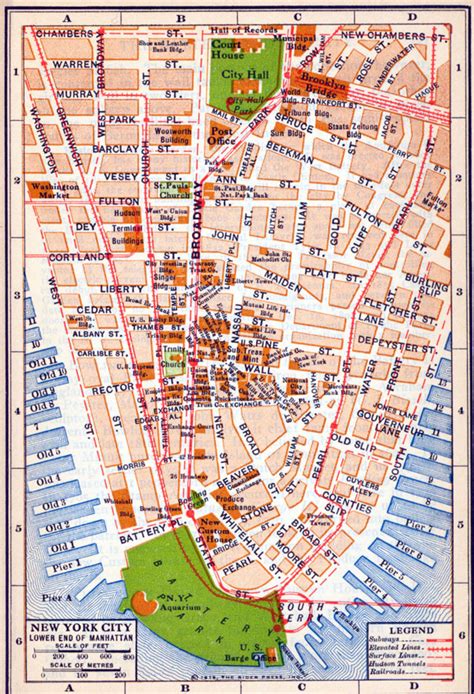 Old detailed road map of New York city of lower Manhattan 1916 | Vidiani.com | Maps of all ...