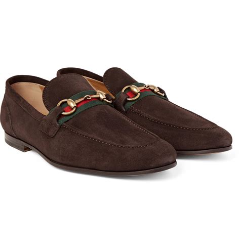 Gucci Horsebit Webbing-trimmed Suede Loafers in Brown for Men | Lyst