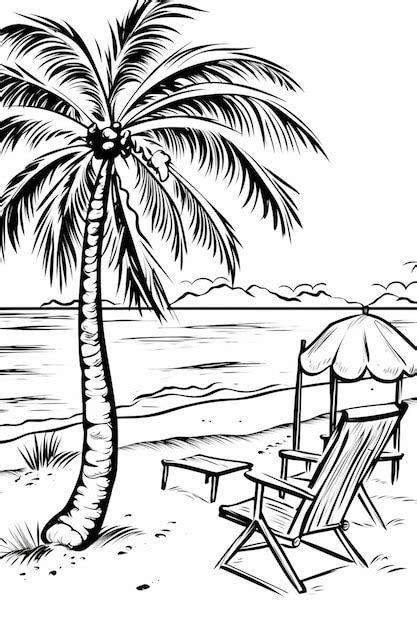 Premium AI Image | a drawing of a beach chair and umbrella on the beach ...