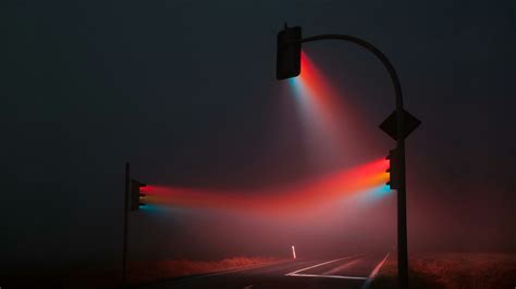 Traffic lights in the fog at night. • /r/wallpapers | Traffic light, Manipulation photography ...