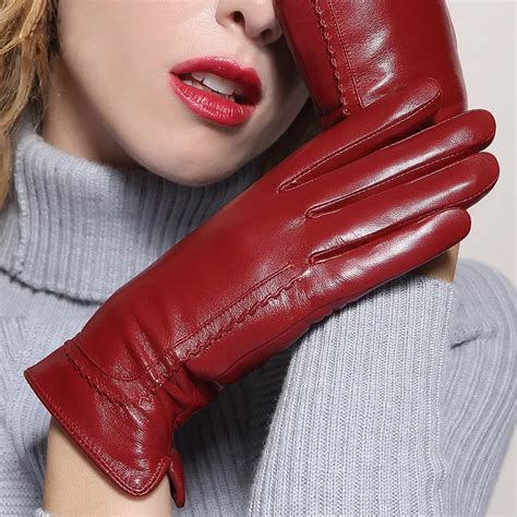 Genuine Leather Gloves Female Warm Thicken Driving Touchscreen ...