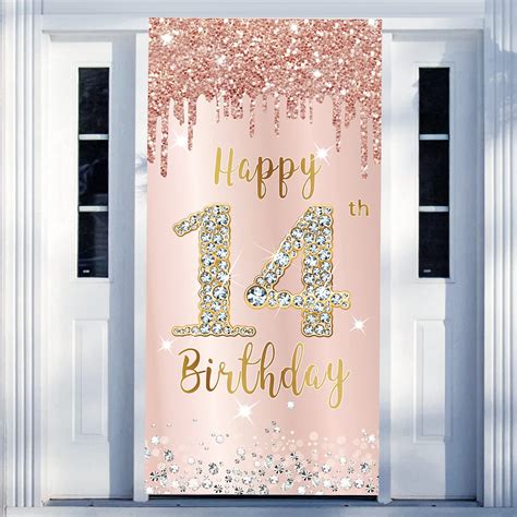 Buy 14th Birthday Door Banner Decorations for Girls, Pink Rose Gold Happy 14th Birthday Door ...