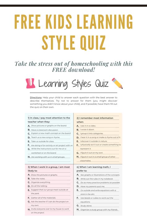 Learning Styles Quiz Printable