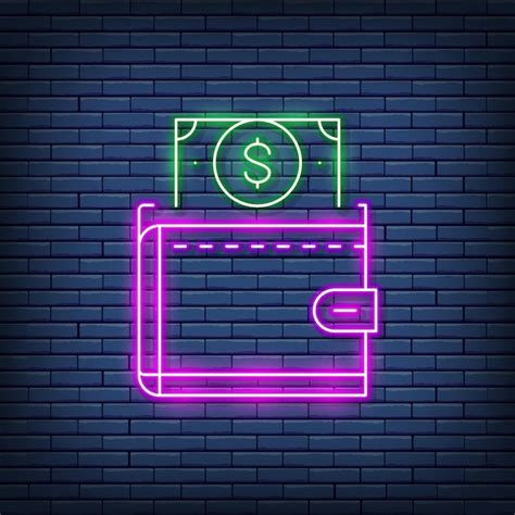 Premium Vector | Vector wallet with dollars save money neon sign