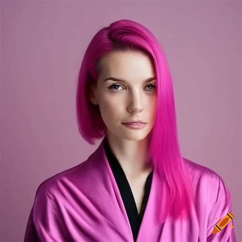Woman with dark pink hair wearing a robe on Craiyon