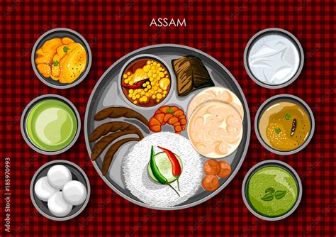 Traditional Assamese cuisine and food meal thali of Assam India Stock ...