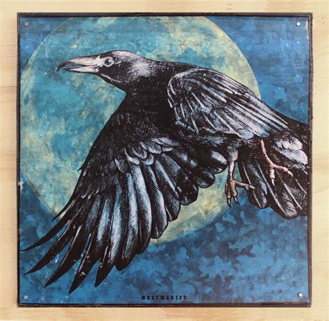 Night Crow, Full Moon, Drawing, Artwork Transfer on Rusty Metal, Old ...