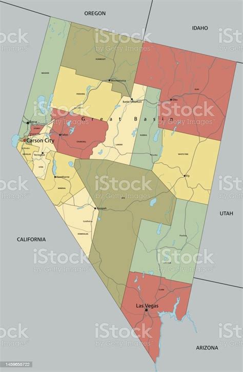 Nevada Highly Detailed Editable Political Map With Labeling Stock Illustration - Download Image ...