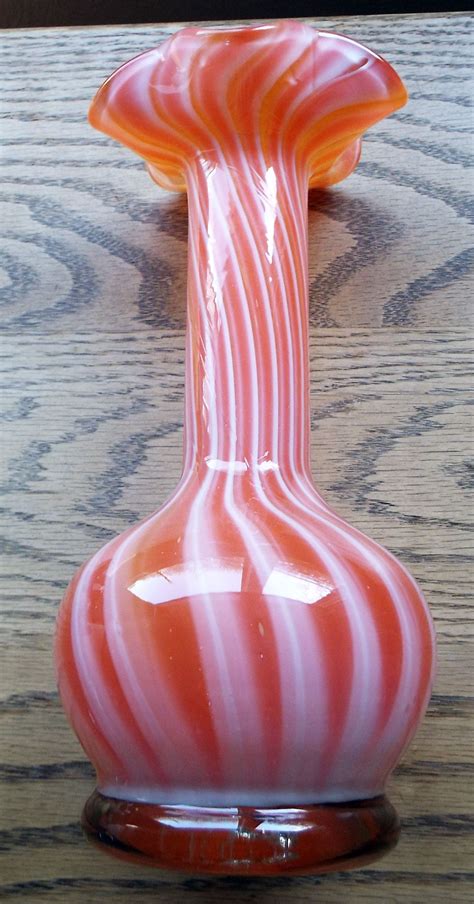 Beautiful Vintage Hand Blown Art Glass Vase Orange and Milky Striped Glass | Art glass vase ...