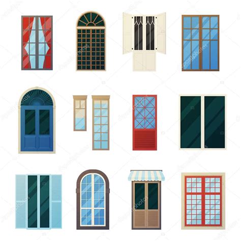 Muntin Bars Window Panels Icons Set — Stock Vector © macrovector #142505153