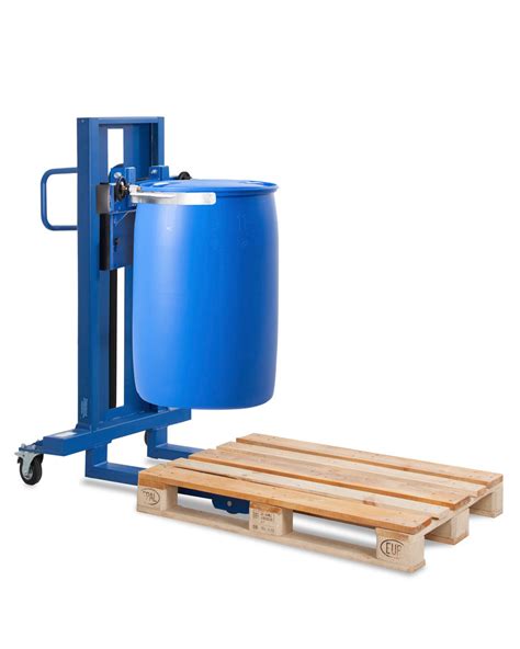 Drum lifter Servo, drum clamp, 205 to 220 litre drums, narrow chassis, lift height 120-520 mm