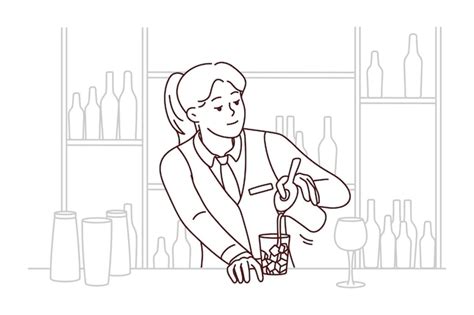 Premium Vector | Female bartender making cocktail at bar