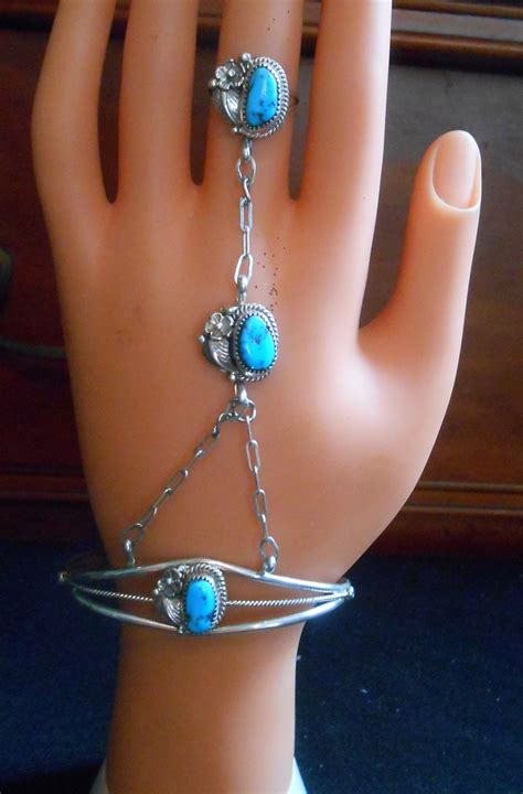 Upcycled Turquoise Slave Bracelet Sterling Silver Ring Hand