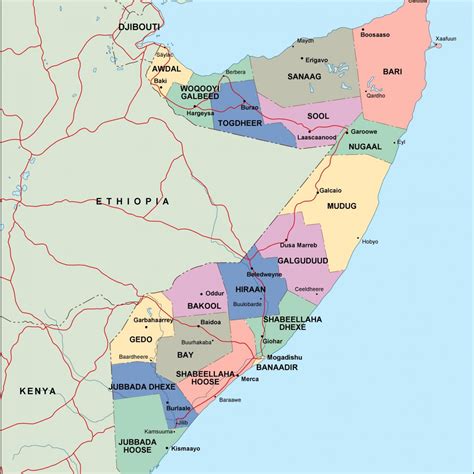 somalia political map. Vector Eps maps. Eps Illustrator Map | A vector eps maps designed by our ...