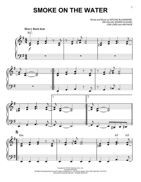 Smoke On The Water Sheet Music | Deep Purple | Easy Piano