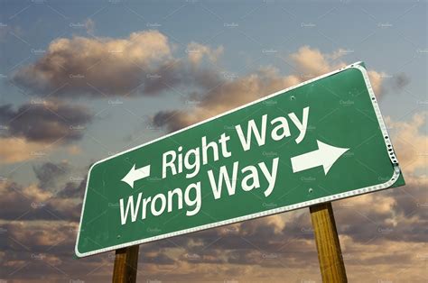 Right and Wrong Way Green Road Sign | High-Quality Abstract Stock Photos ~ Creative Market