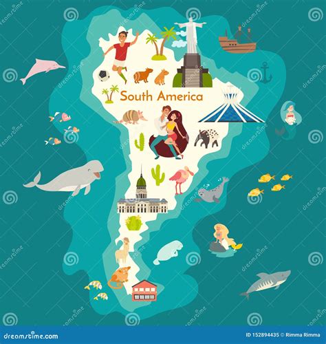 Animals World Map, South America with Landmarks Stock Vector - Illustration of chile, flat ...