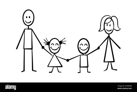 Happy family concept. Parents and their children stick figures isolated on white background ...