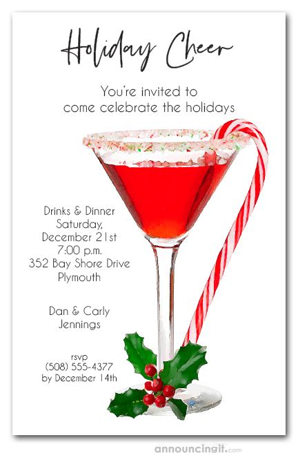 Candy Cane Martini Holiday Christmas Cocktail Party Invitations