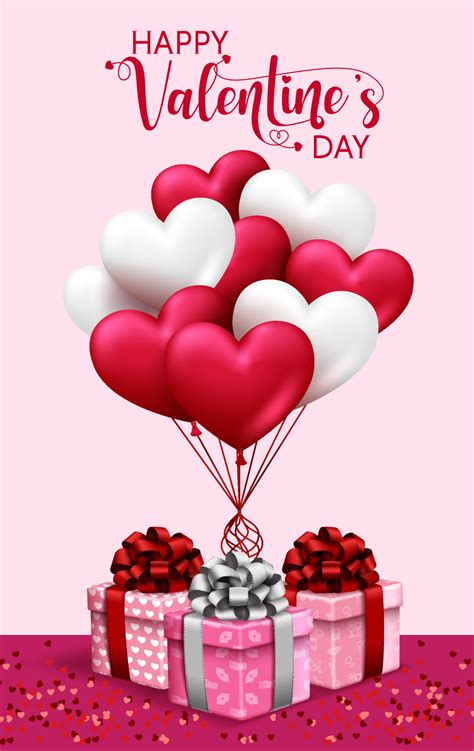 Valentine's vector background design. Happy valentine's day text with heart balloons and gifts ...