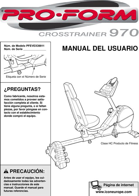 Proform Pfevex39911 Crosstrainer 970 Bike Users Manual