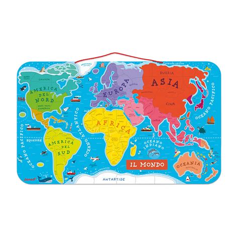 Magnetic World Map Puzzle Italian Version 92 pieces (wood) : Magnetic ...