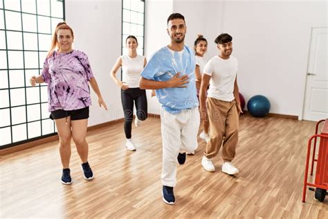 Group of Young Dancer Smiling Happy Dancing Choreography at Dance ...