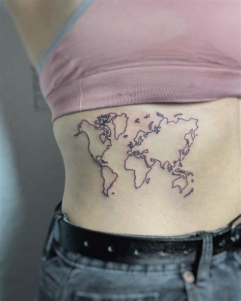 World Map Outline Tattoo Ribs