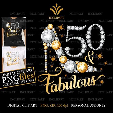 50 & Fabulous. 50th Birthday Digital Clipart PNG Format. | Etsy UK