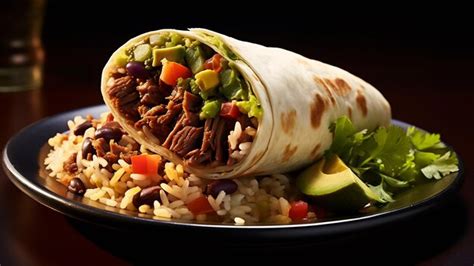 Premium AI Image | Mexican burrito with beef rice and vegetables on a ...