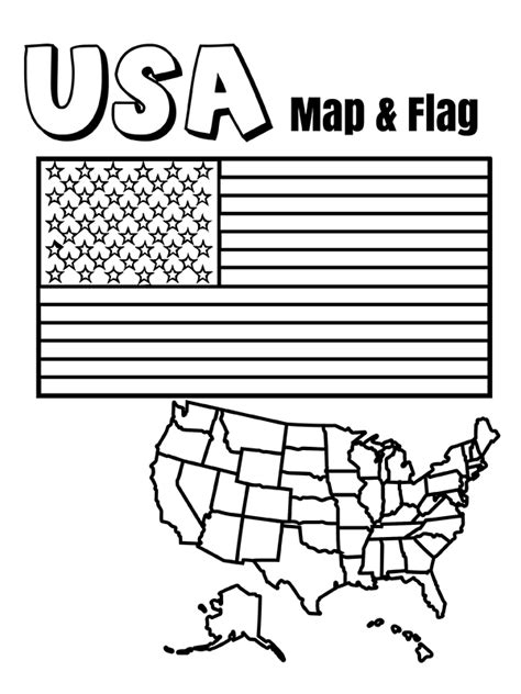 USA Flag and Map Färbung Seite - Kostenlose druckbare Malvorlagen für Kinder
