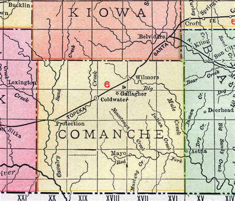 Comanche County, Kansas, 1911 Map, Coldwater, Protection, Wilmore