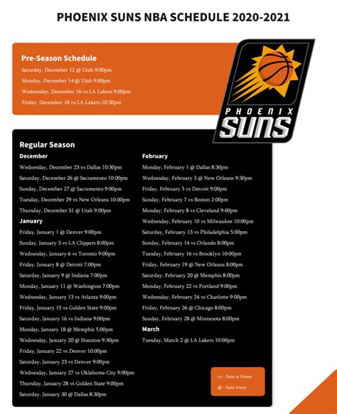 Printable Phoenix Suns schedule for 2020-21, TV schedule (Updated) - Printerfriendly