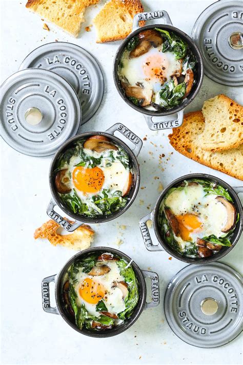 Baked Eggs with Mushrooms and Spinach - Damn Delicious