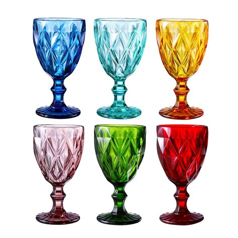 Colored Glass Drinkware 10 Ounce Water Glasses Multi Color Diamond ...