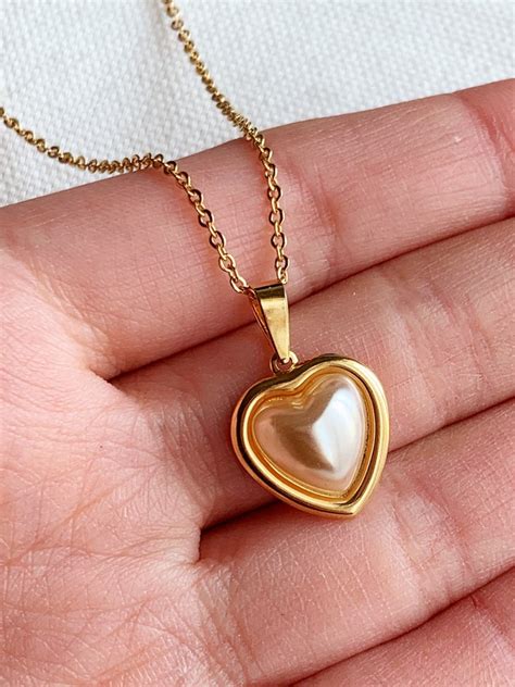 Pearl Heart Necklace Pearl Necklace Heart Necklace Gold - Etsy