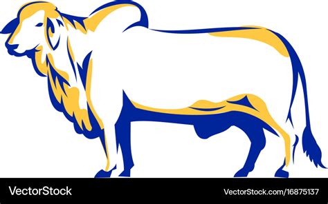 Brahman bull side view retro Royalty Free Vector Image