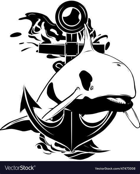 Black silhouette of killer whale mascot and anchor