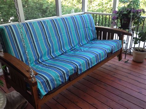 Futon converted into a porch swing with custom Sunbrella fabric ...