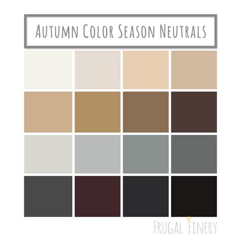 Neutral colors for the Autumn Color Season wardrobe palette. No pure white or pure black (unless ...