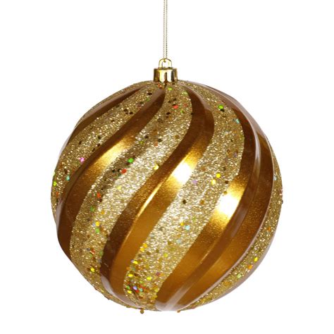 6 inch Matte-Glitter Swirl Christmas Ball Ornament: Antique Gold | M112016