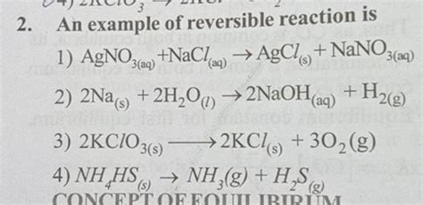 Reversible Reaction Examples