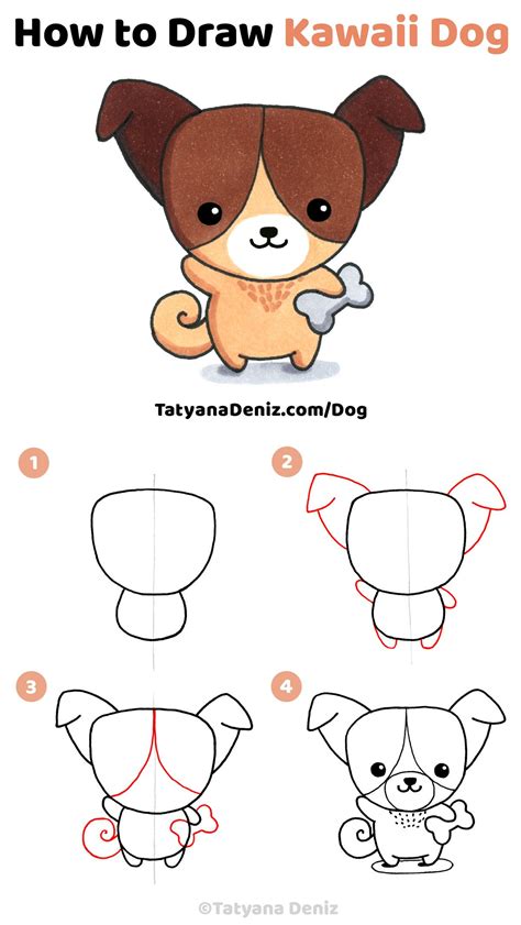 How to draw kawaii dog (step-by-step drawing tutorial) | Kawaii drawings, Dog drawing tutorial ...