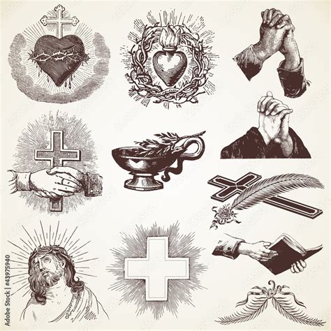 Vintage Religious Vector Pack illustrations, praying hands Stock Vector ...