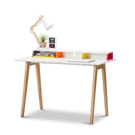 Modern Retro WHITE Scandinavian Design Student Kids Home Office Desk w Oak Legs | Ikea wood desk ...