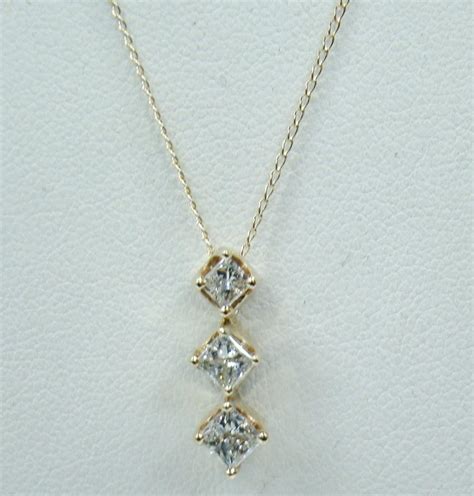 14K YELLOW GOLD ZALES DIAMOND PENDANT 1.00 CTTW 14K 16" NECKLACE 3 PRINCESS CUTS