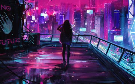 1920x1200 Resolution Woman in Cyberpunk City 1200P Wallpaper - Wallpapers Den